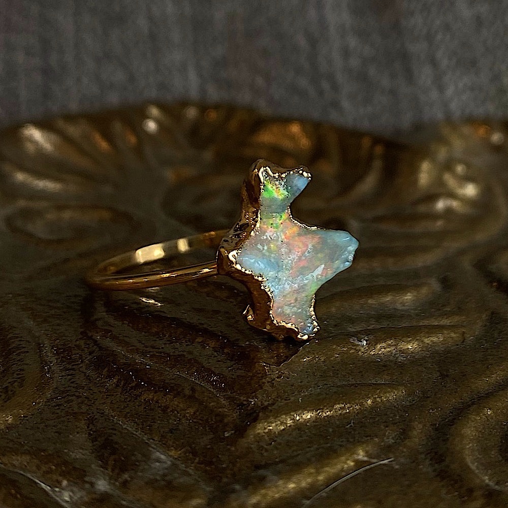 Gold-Fill Raw Opal Statement Ring Unique Super Fl… - image 6